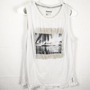 Reebok Large White Tank Top It’s A Lifestyle Graphic Muscle Shirt Cotton Blend